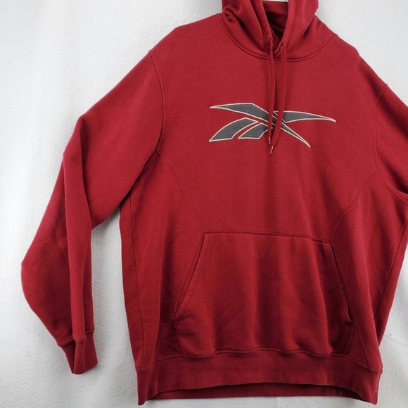 REEBOK Shirt Men's Long Sleeve Hooded Pullover Sweatshirt Drawstring Red XL - Picture 4 of 12